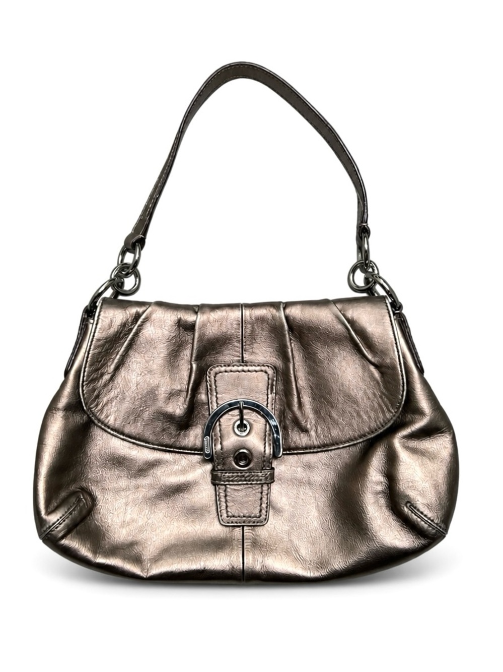 Y2K Coach Pleated Soho Metallic Brown Shoulder Flap Bag